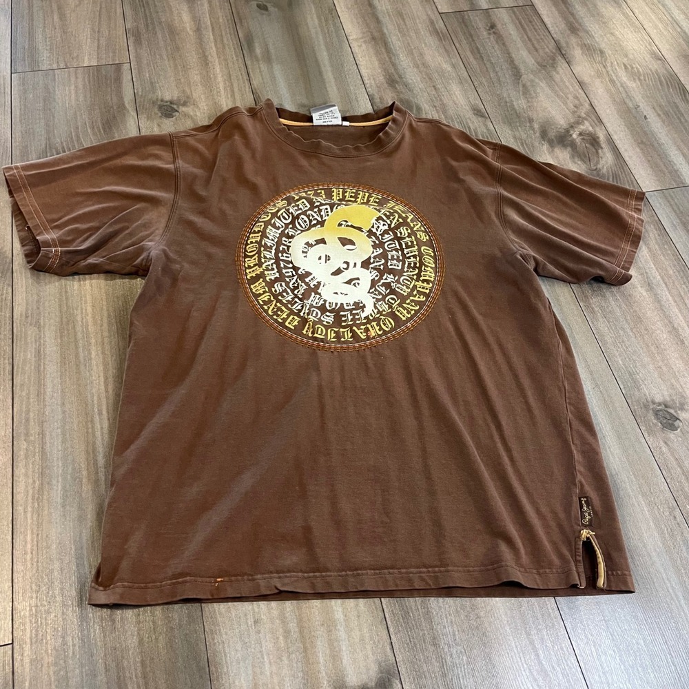 Pepe Jeans London Graphic T-Shirt Brown Short Sleeve Cotton XL‎ Bin N-24